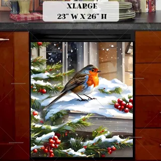 Preview of Little Christmas Robin at the Window magnet in Extra Large size.