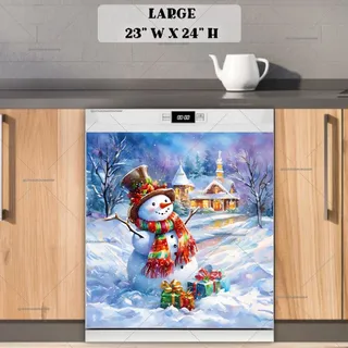 Preview of Happy Snowman with Gifts magnet in Large size.