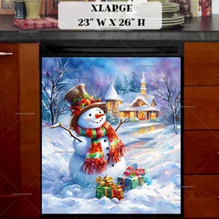 Preview of Happy Snowman with Gifts magnet in Extra Large size.