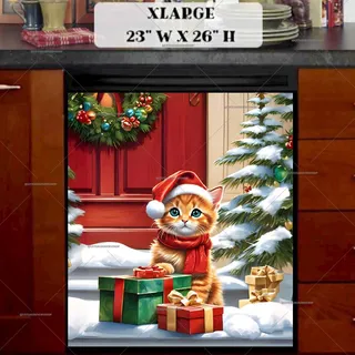 Preview of Christmas Kitten at the Door magnet in Extra Large size.