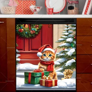 Preview of Christmas Kitten at the Door magnet.