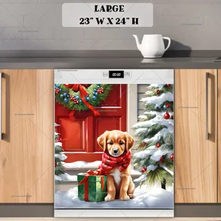 Preview of Christmas Puppy at the Door magnet in Large size.