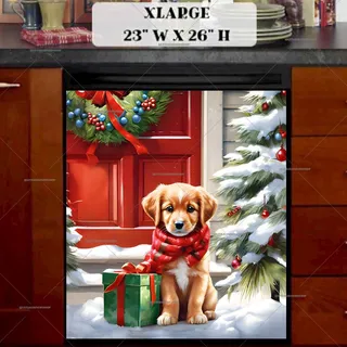 Preview of Christmas Puppy at the Door magnet in Extra Large size.