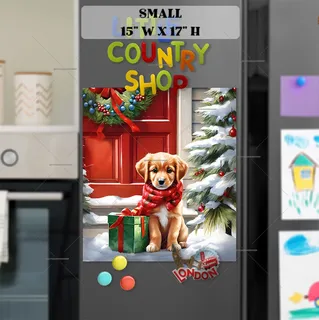 Preview of Christmas Puppy at the Door magnet in Small size.