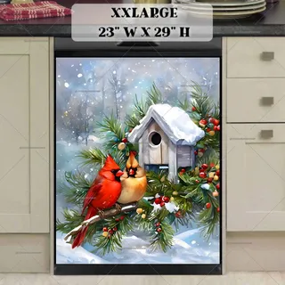 Preview of Christmas Cardinal Couple and Birdhouse magnet in XX Large size.