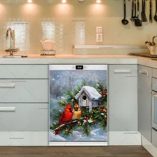 Preview of Christmas Cardinal Couple and Birdhouse magnet.