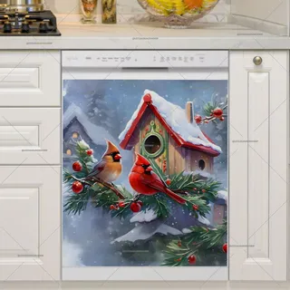 Preview of Cardinal Couple at the Christmas Birdhouse magnet.