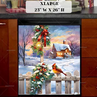 Preview of Little Christmas Bird on the Fence magnet in Extra Large size.