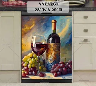 Preview of Grapes with Wine Bottle and Glass magnet in XX Large size.