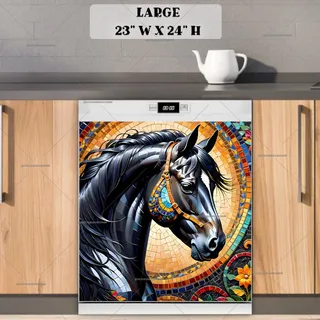 Preview of Beautiful Mosaic Black Horse magnet in Large size.