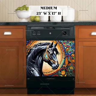 Preview of Beautiful Mosaic Black Horse magnet in Medium size.