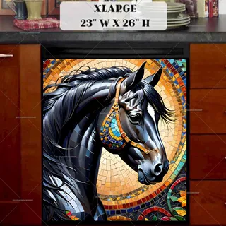 Preview of Beautiful Mosaic Black Horse magnet in Extra Large size.