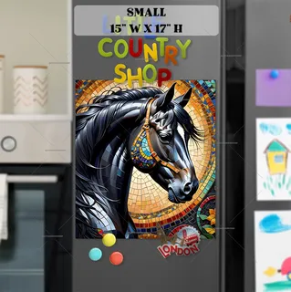 Preview of Beautiful Mosaic Black Horse magnet in Small size.