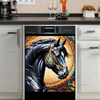 Preview of Beautiful Mosaic Black Horse magnet.