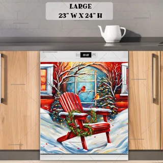 Preview of Red Chair at the Christmas Cottage magnet in Large size.