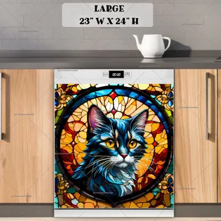 Preview of Stained Glass Kitten magnet in Large size.