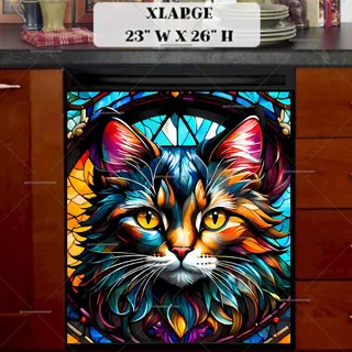 Preview of Stained Glass Cat magnet in Extra Large size.