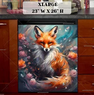 Preview of Gorgeous Fox with Flowers magnet in Extra Large size.