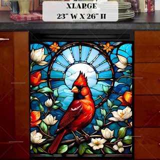 Preview of Stained Glass Cardinal and Flowers magnet in Extra Large size.