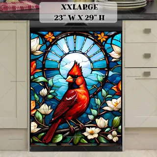 Preview of Stained Glass Cardinal and Flowers magnet in XX Large size.