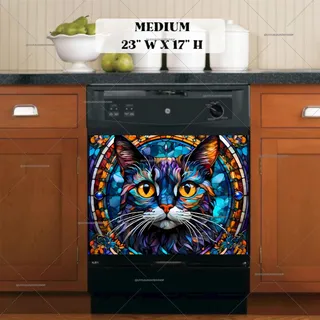 Preview of Stained Glass Cat Portrait magnet in Medium size.