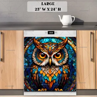 Preview of Colorful Stained Glass  Owl magnet in Large size.