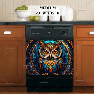 Preview of Colorful Stained Glass  Owl magnet in Medium size.