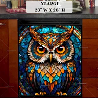 Preview of Colorful Stained Glass  Owl magnet in Extra Large size.