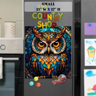 Preview of Colorful Stained Glass  Owl magnet in Small size.