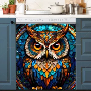 Preview of Colorful Stained Glass  Owl magnet.