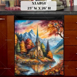 Preview of Old Beautiful Autumn Church magnet in Extra Large size.