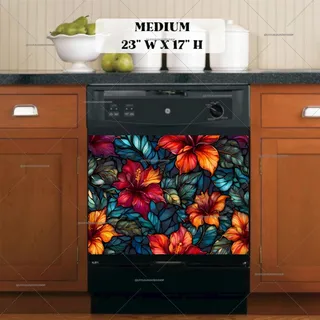 Preview of Stained  Glass Hibiscus Flowers magnet in Medium size.