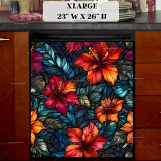 Preview of Stained  Glass Hibiscus Flowers magnet in Extra Large size.