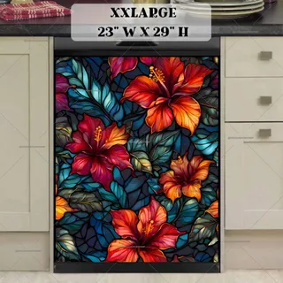 Preview of Stained  Glass Hibiscus Flowers magnet in XX Large size.