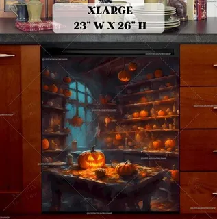 Preview of The Witch's Kitchen with Pumpkins magnet in Extra Large size.