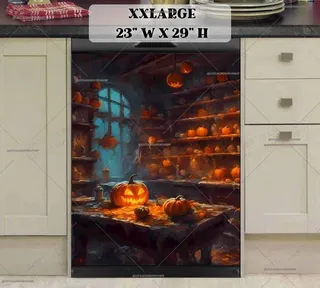 Preview of The Witch's Kitchen with Pumpkins magnet in XX Large size.