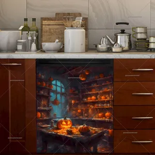 Preview of The Witch's Kitchen with Pumpkins magnet.