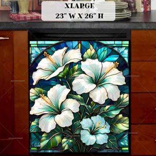 Preview of Stained Glass Hibiscus Flowers magnet in Extra Large size.