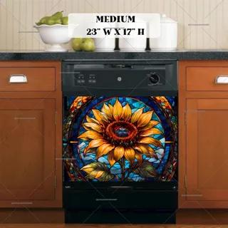 Preview of Stained Glass Sunflower magnet in Medium size.