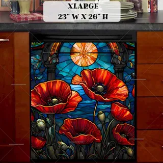 Preview of Stained Glass Poppies in the Sunset magnet in Extra Large size.