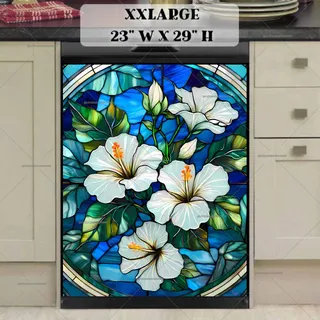 Preview of Stained Glass White Hibiscus magnet in XX Large size.