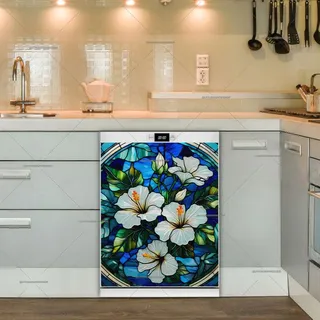 Preview of Stained Glass White Hibiscus magnet.