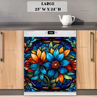 Preview of Colorful Stained Glass Flowers magnet in Large size.