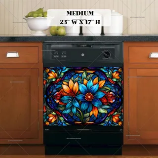 Preview of Colorful Stained Glass Flowers magnet in Medium size.