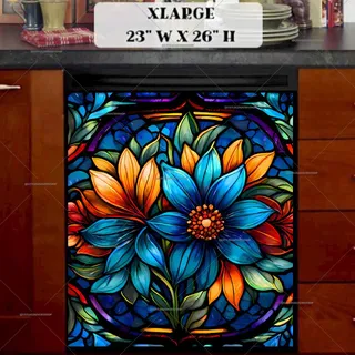 Preview of Colorful Stained Glass Flowers magnet in Extra Large size.