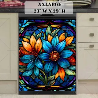 Preview of Colorful Stained Glass Flowers magnet in XX Large size.