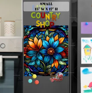 Preview of Colorful Stained Glass Flowers magnet in Small size.