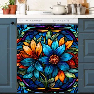 Preview of Colorful Stained Glass Flowers magnet.