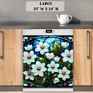 Preview of Stained Glass Jasmine Flowers magnet in Large size.