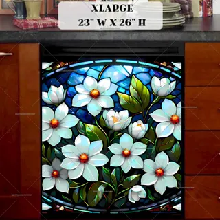 Preview of Stained Glass Jasmine Flowers magnet in Extra Large size.